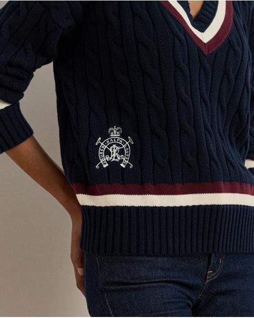 Ralph Lauren Blue Baumwoll-Cricketpullover Mit Zopfmuster
