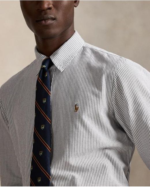 Polo Ralph Lauren Gray Custom Fit Striped Oxford Shirt for men