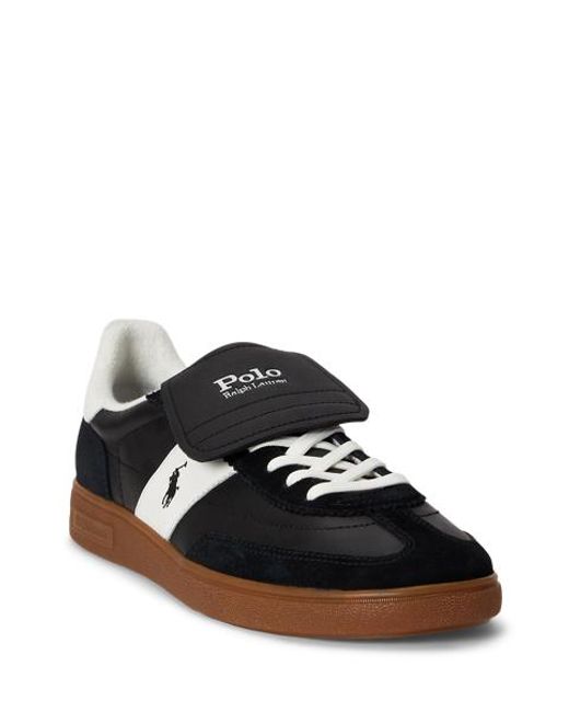 Ralph Lauren Black Bedford Leather-Suede Trainers for men