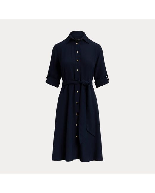 Ralph Lauren Blue Double-Faced Georgette Shirt Dress