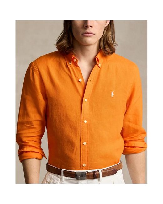 Polo Ralph Lauren Slim Fit Linnen Overhemd in het Orange voor heren