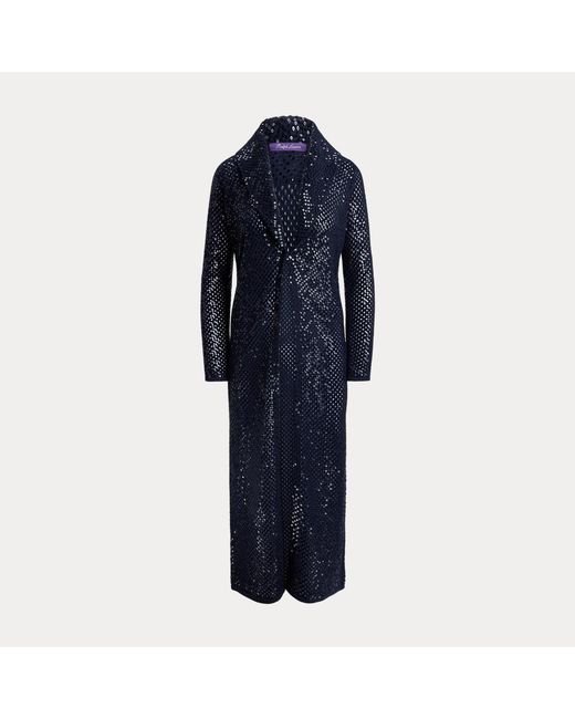 Ralph Lauren Blue Lange Kaschmirstrickjacke Mit Verzierung