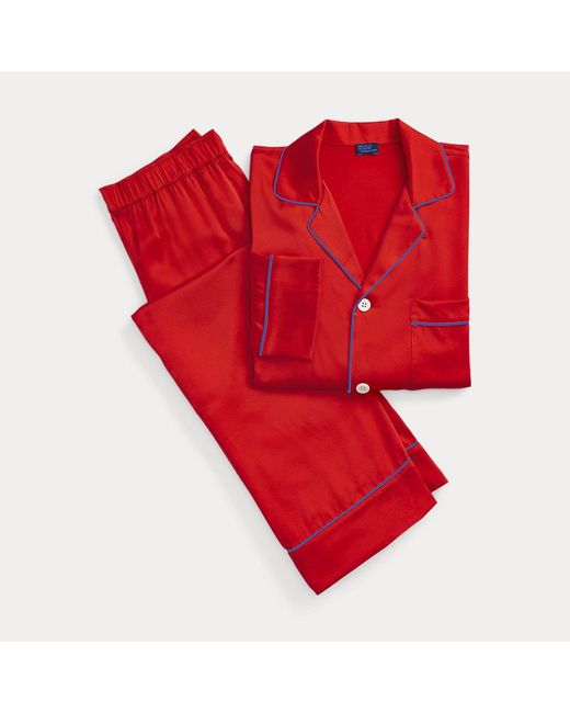 Polo Ralph Lauren Red Stretch Silk Long-sleeve Pyjama Set