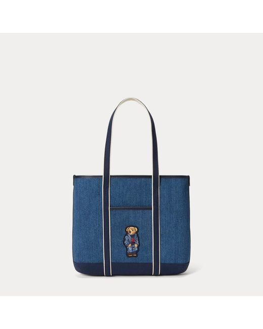 Polo Ralph Lauren Blue Polo Bear Denim Small Shopper Tote