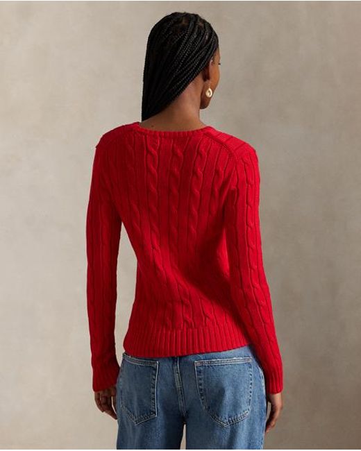 Polo Ralph Lauren Red Cable-Knit Cotton Crewneck Sweater