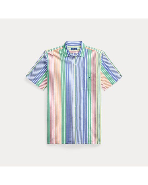 Ralph Lauren Blue Striped Seersucker Camp Shirt for men