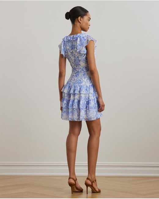 Robe Gitane Fleurie Georgette Froissée Ralph Lauren en coloris Blue