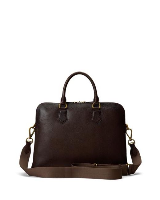 Polo Ralph Lauren Gray Pebbled Leather Commuter Bag for men