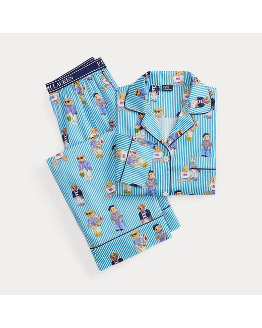 Polo Ralph Lauren Blue Polo Bear Cotton Sateen Pyjama Set