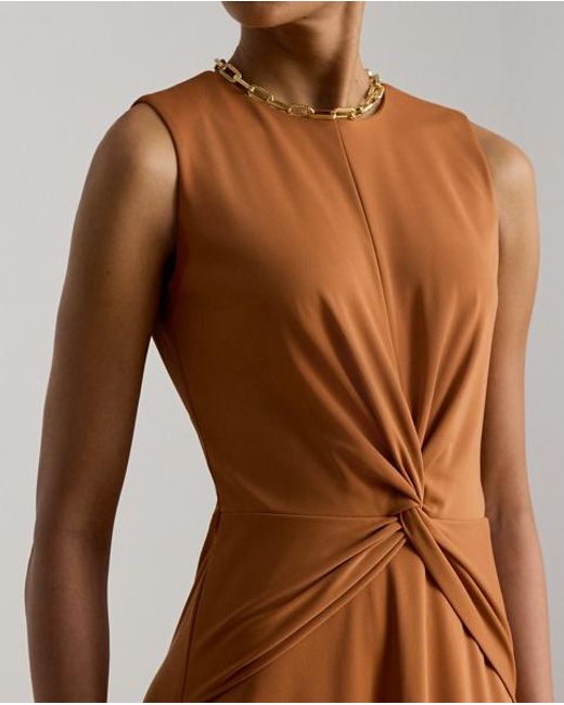 Ralph Lauren Brown Twist-Front Jersey Sleeveless Dress