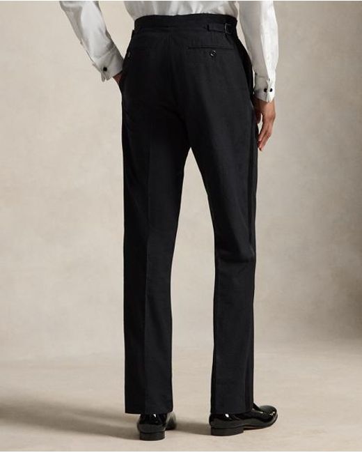 Polo Ralph Lauren Black Pleated Seersucker Tuxedo Trousers for men