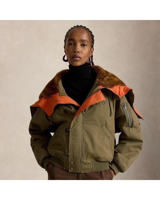 Polo Ralph Lauren Green Shearling-Hood Flight Jacket