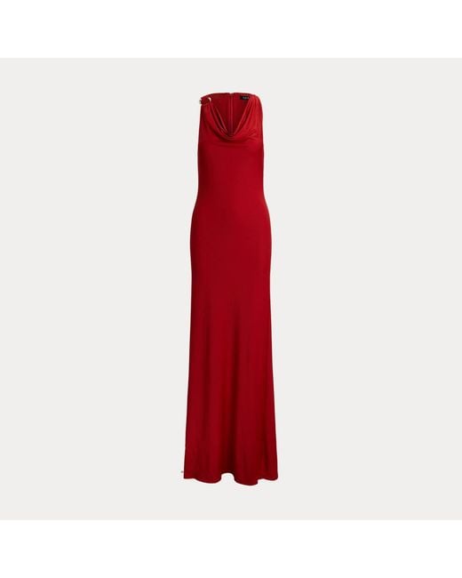 Robe De Soirée À Col Boule En Jersey Ralph Lauren en coloris Red