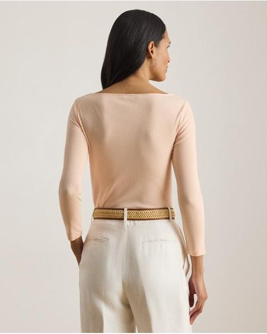 Ralph Lauren Natural Rib-Knit Cotton-Blend Boatneck Tee