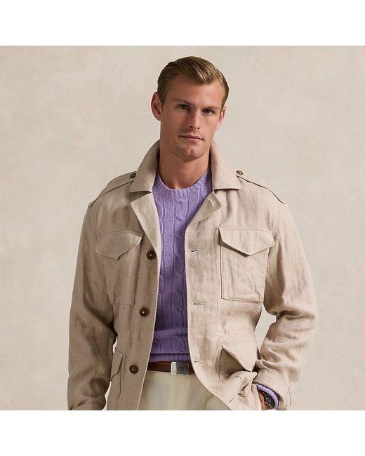 Ralph Lauren Brown Linen Herringbone Field Jacket for men