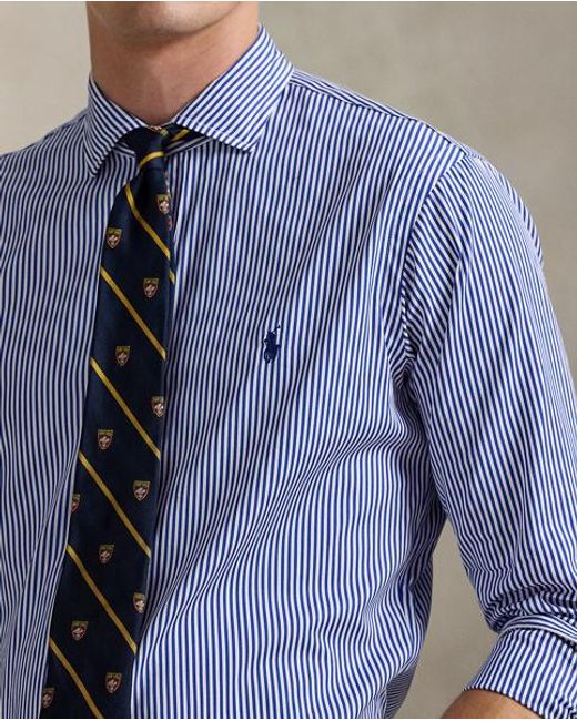 Polo Ralph Lauren Blue Custom Fit Striped Poplin Shirt for men