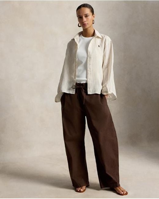 Polo Ralph Lauren White Wide Cropped Gingham Linen Shirt