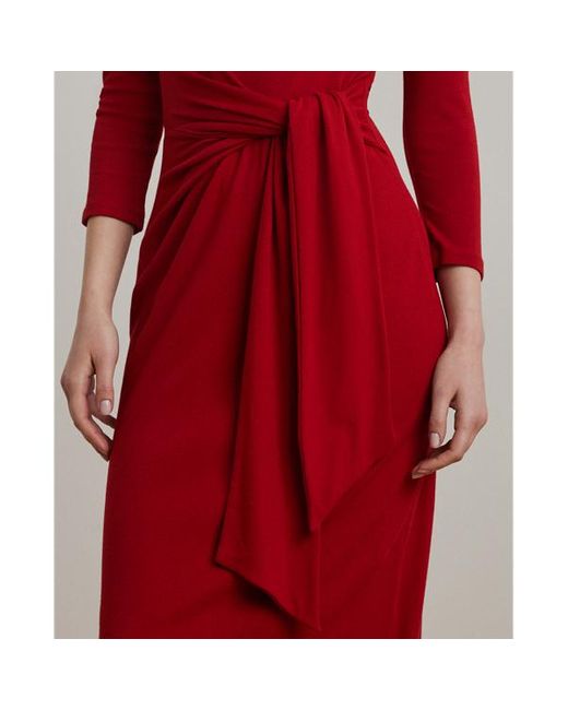 Abito in misto cotone con fiocco di Ralph Lauren in Red