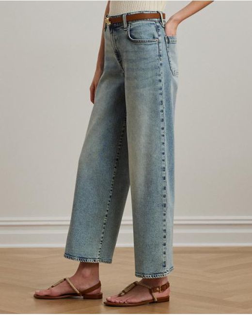Ralph Lauren Cropped Hoge Jeans Met Wijde Pijp in het Blue