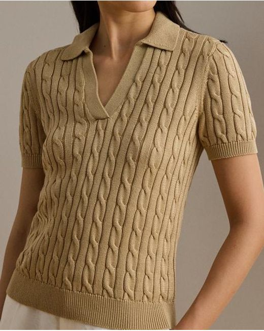 Ralph Lauren Brown Cable Cotton-Blend Short-Sleeve Jumper