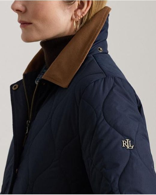 Ralph Lauren Blue Twill-Trim Onion-Quilted Hooded Jacket