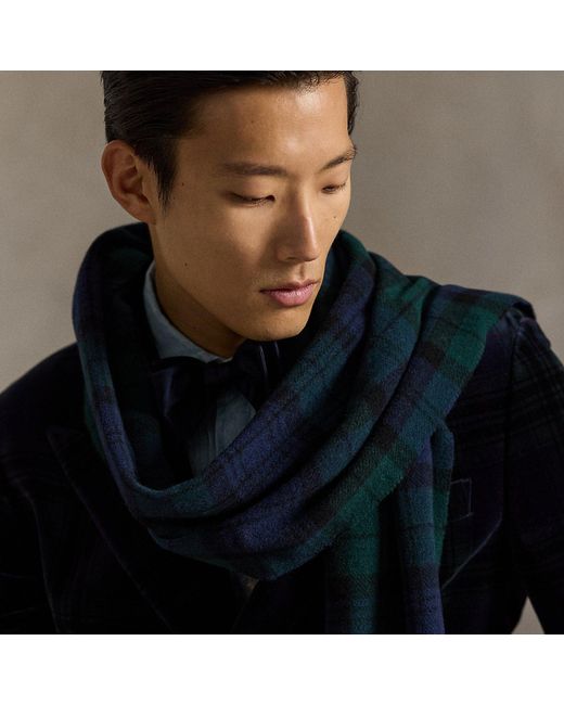 Polo Ralph Lauren Green Check-Pattern Fringed Scarf for men