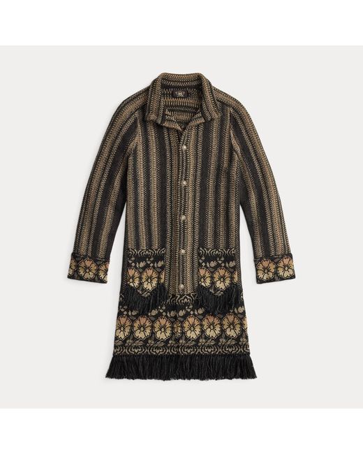 RRL Black Wool-Silk Jacquard Duster Cardigan