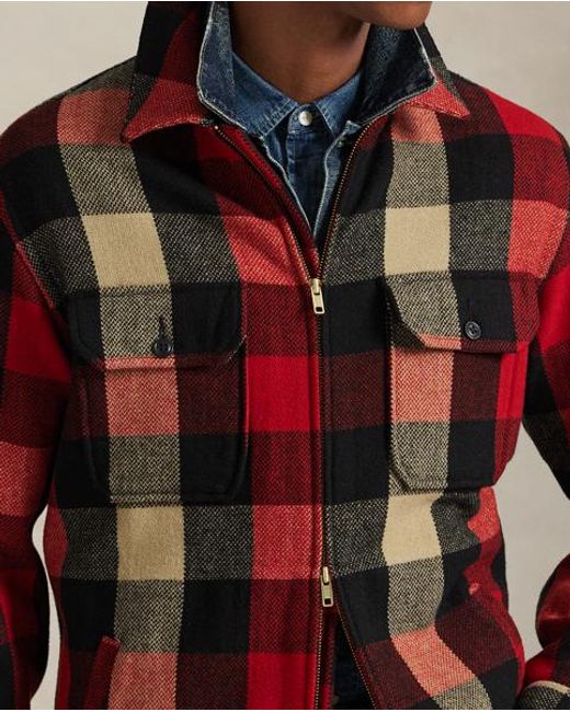 Polo Ralph Lauren Classic Fit Geruit Overshirt Van Wolmix in het Red voor heren