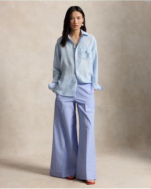 Polo Ralph Lauren Blue Cotton Relaxed Wide-Leg Trousers