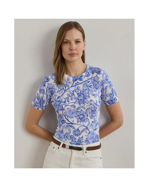 Maglia a maniche corte in lino e cotone di Ralph Lauren in Blue