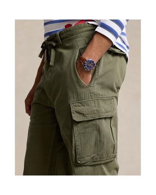 Ralph Lauren Green Relaxed Fit Herringbone Cargo Trouser for men
