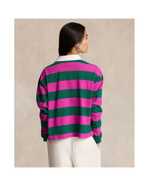 Polo Ralph Lauren Pink Striped Cropped Jersey Rugby Shirt