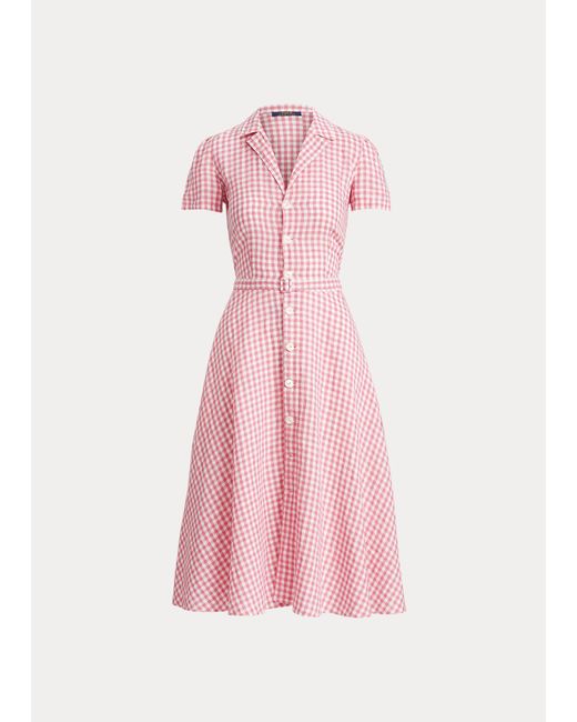 Polo Ralph Lauren Pink Gingham Linen Shirtdress
