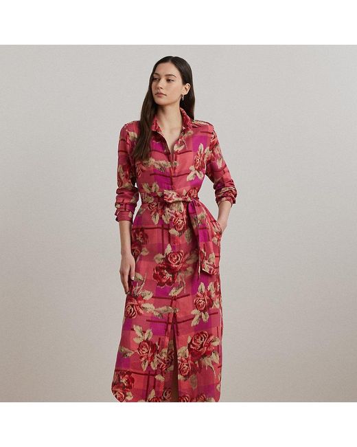 Ralph Lauren Red Ralph Lauren Floral Checked Linen Shirtdress