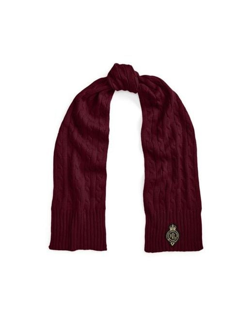 Ralph Lauren Red Crest-Patch Cable-Knit Scarf
