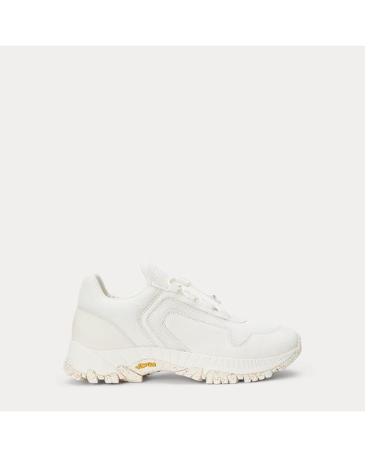 Polo Ralph Lauren White Grayson Suede-Mesh Trainer