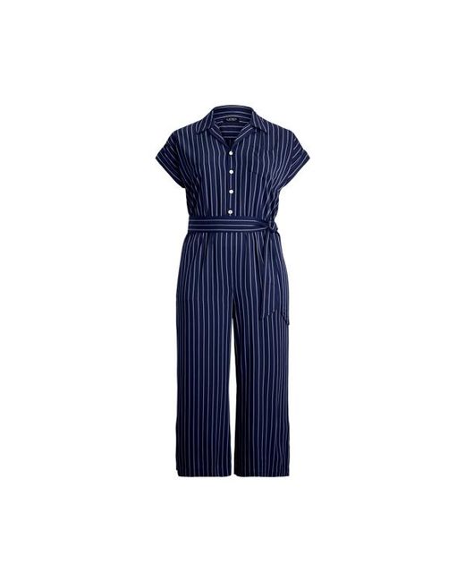 Ralph Lauren Blue Ralph Lauren Striped Belted Twill Wide-Leg Jumpsuit