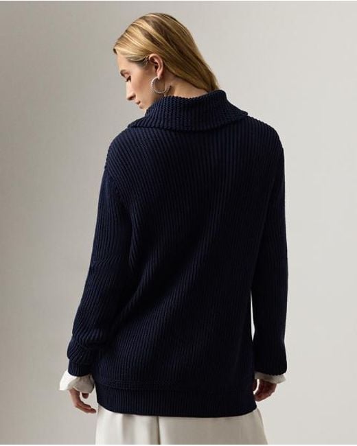 Ralph Lauren Blue Cotton-Silk Shawl-Collar Cardigan