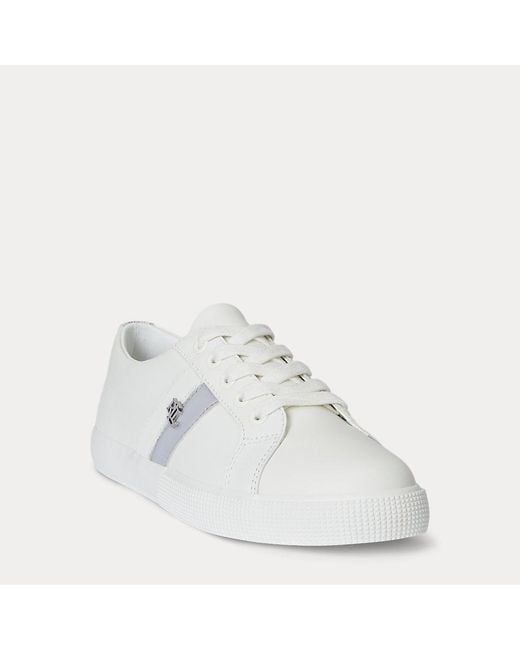 Ralph Lauren White Janson Ii Metallic-Trim Leather Trainer