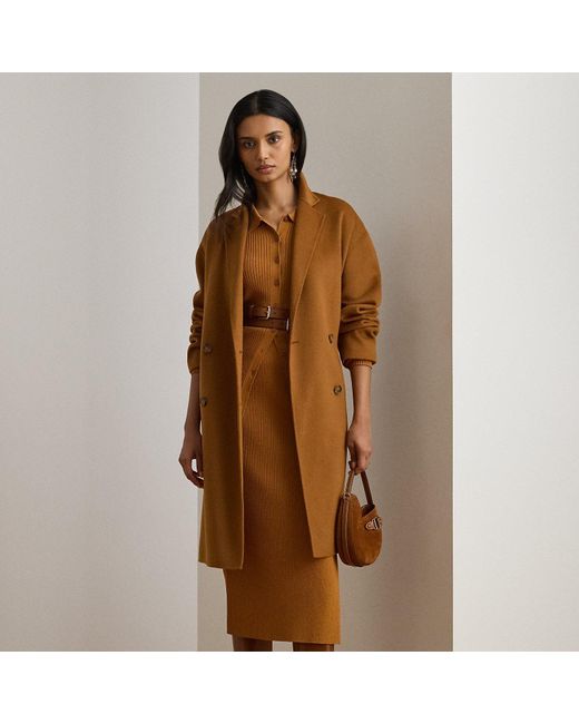 Ralph Lauren Brown Zweireihiger Kokon-Mantel Mit Wolle