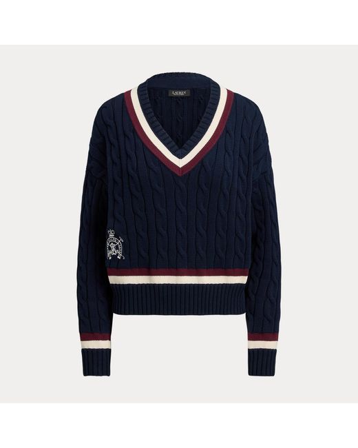 Ralph Lauren Blue Baumwoll-Cricketpullover Mit Zopfmuster