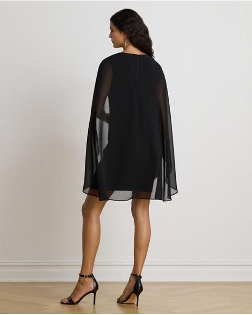 Ralph Lauren Black Georgette Cape Cocktail Dress