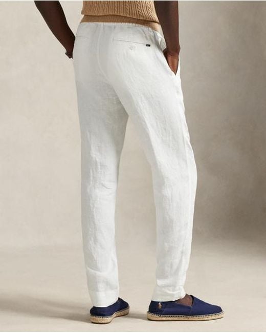 Polo Ralph Lauren White Lateef Slim Tapered Fit Linen Trousers for men