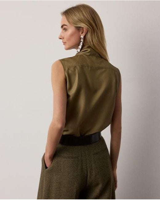 Ralph Lauren Green Gilmore Satin Taffeta Top