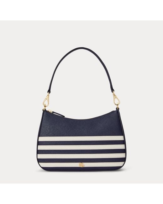 Ralph Lauren White Striped Leather Medium Danni Bag