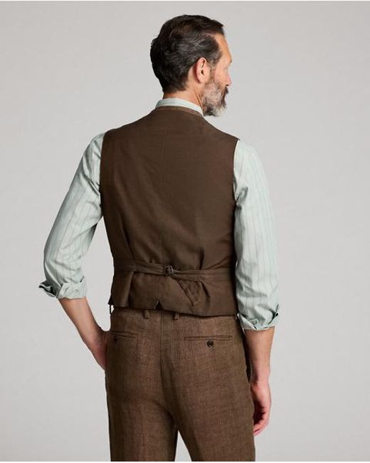 RRL Brown Linen Herringbone Waistcoat for men