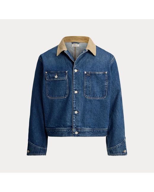Ralph Lauren Blue Denim Corduroy-Collar Trucker Jacket for men