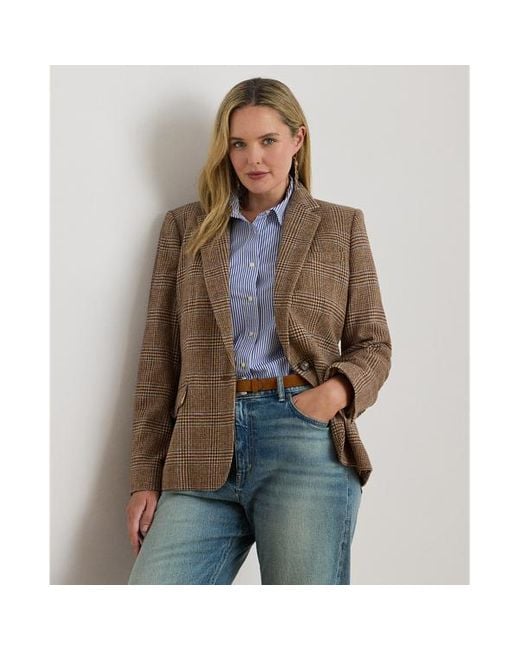 Taglie Plus - Blazer in twill principe di Galles di Ralph Lauren in Brown