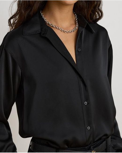 Ralph Lauren Black Relaxed Fit Satin Charmeuse Shirt