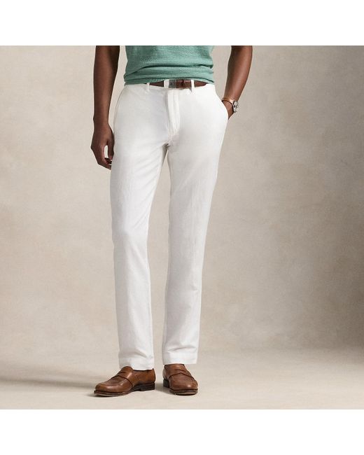 Ralph Lauren White Straight Fit Linen-cotton Trouser for men